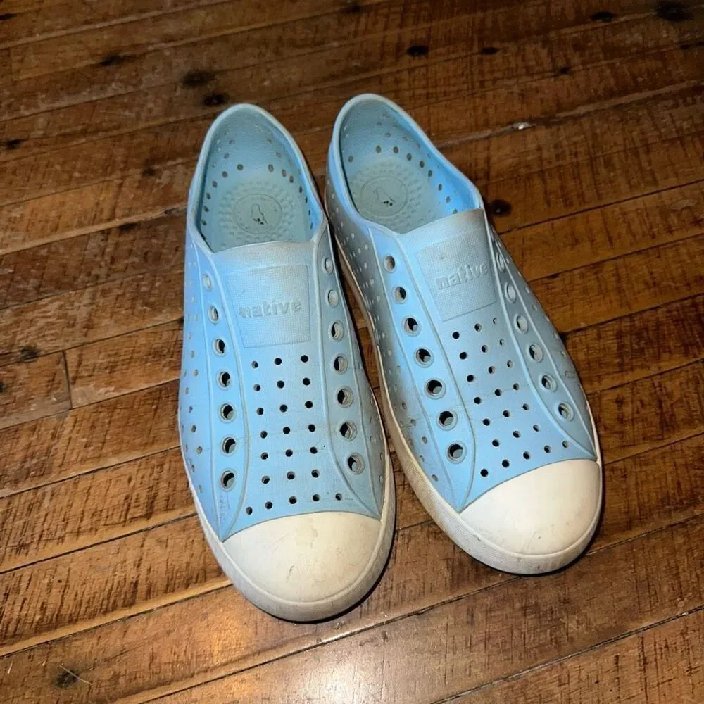 Natives pale blue rubber washable W8 slip on perforated shoes